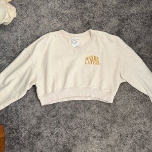 Aerie Cream Cropped Sweater with Gold Print